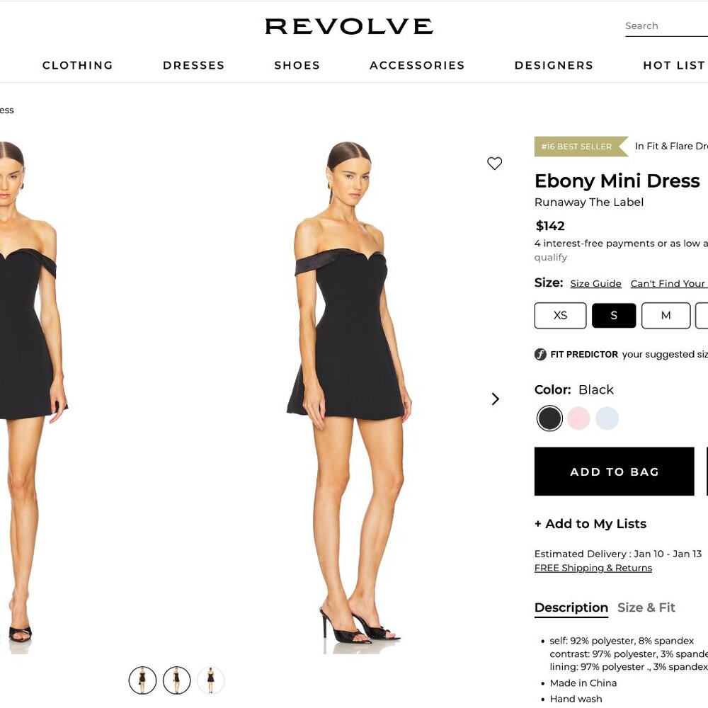 Runaway the label, Ebony mini dress, Size S